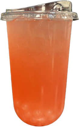 Tall clear cup of bright coral raspberry lychee lemonade